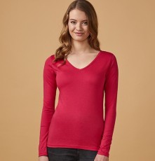 Damski T-shirt z dekoltem V z długimi rękawami