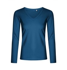 Damski T-shirt z dekoltem V z długimi rękawami