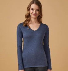 Damski T-shirt z dekoltem V z długimi rękawami Damski T-shirt z dekoltem V z długimi rękawami