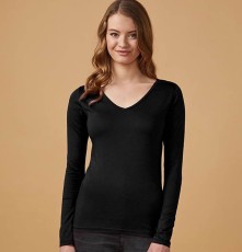 Damski T-shirt z dekoltem V z długimi rękawami Damski T-shirt z dekoltem V z długimi rękawami