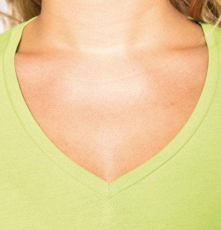 Damski dopasowany T-shirt V z długimi rękawami