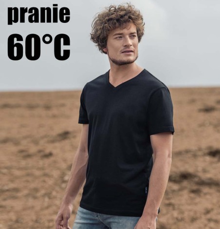 Męski organiczny luksusowy T-shirt V - pranie 60°C