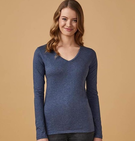 Damski T-shirt z dekoltem V z długimi rękawami Damski T-shirt z dekoltem V z długimi rękawami