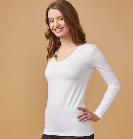 Damski T-shirt z dekoltem V z długimi rękawami Damski T-shirt z dekoltem V z długimi rękawami