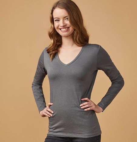Damski T-shirt z dekoltem V z długimi rękawami Damski T-shirt z dekoltem V z długimi rękawami