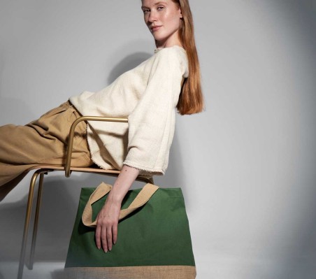 Bawełniana torba na zakupy z podstawą z juty KIMOOD® Bawełniana torba na zakupy z podstawą z juty KIMOOD®